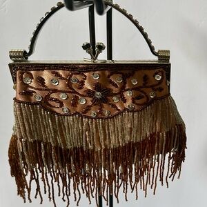 Vintage-Inspired Brown Beaded Clutch